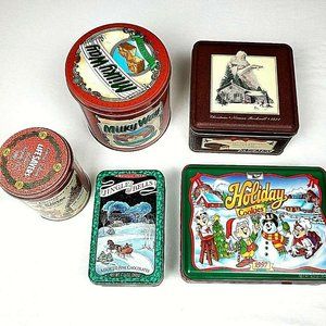 5 Vintage Christmas Tin Canister